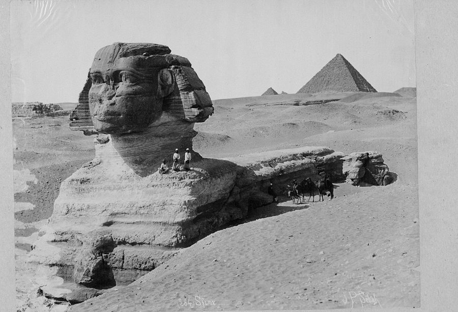 أبو الهول وخلفه الهرم الأكبر، صورة فوتوغرافية قديمة
